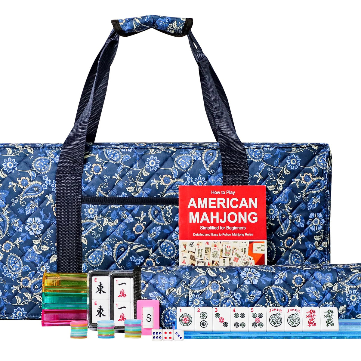 166 White Tiles Mahjong Set with Blue Carrying Bag L9550