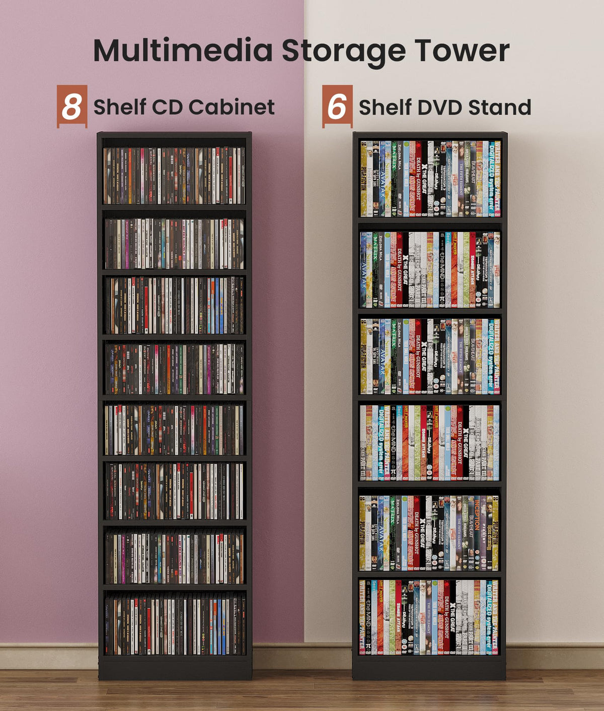 6 Tier Black Adjustable Media Shelf K97588