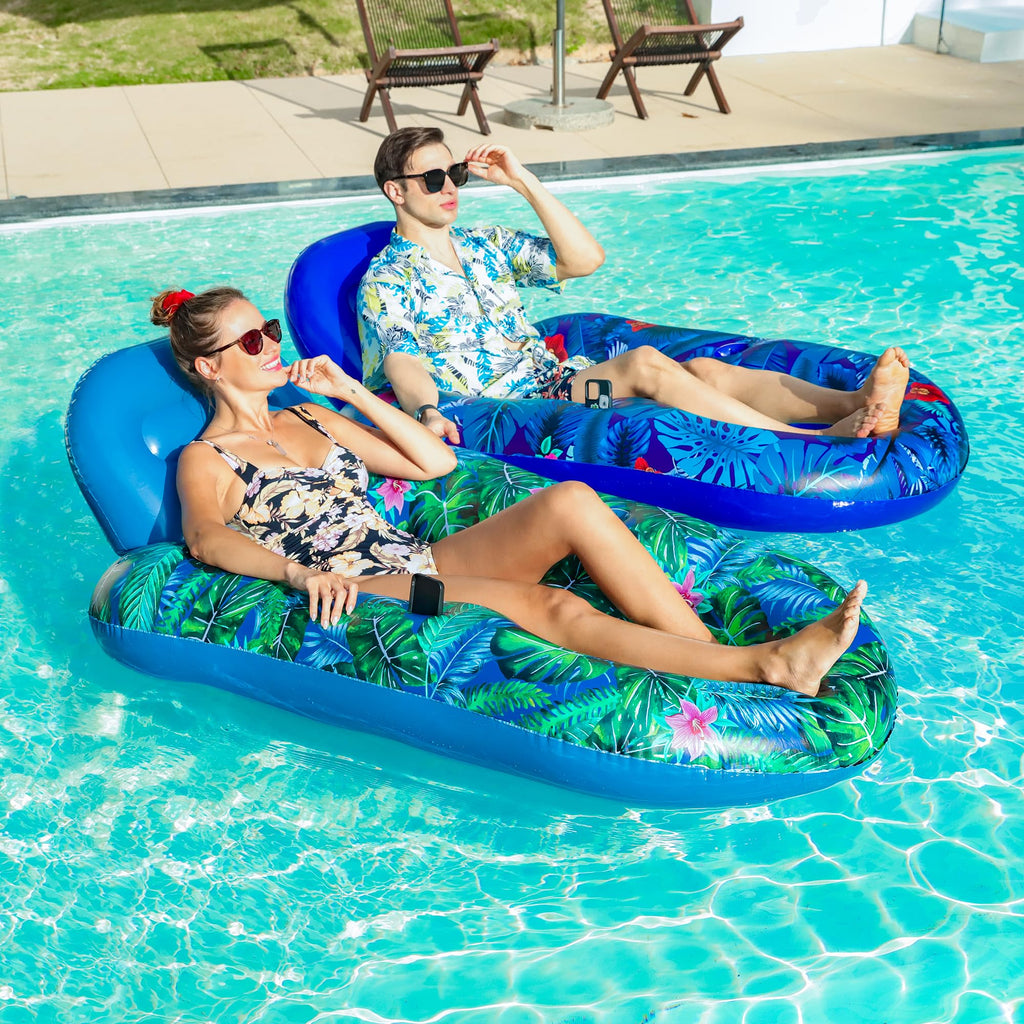 4 Pack Oversized Inflatable Pool Floats with Headrest and Cup Holder Y11934