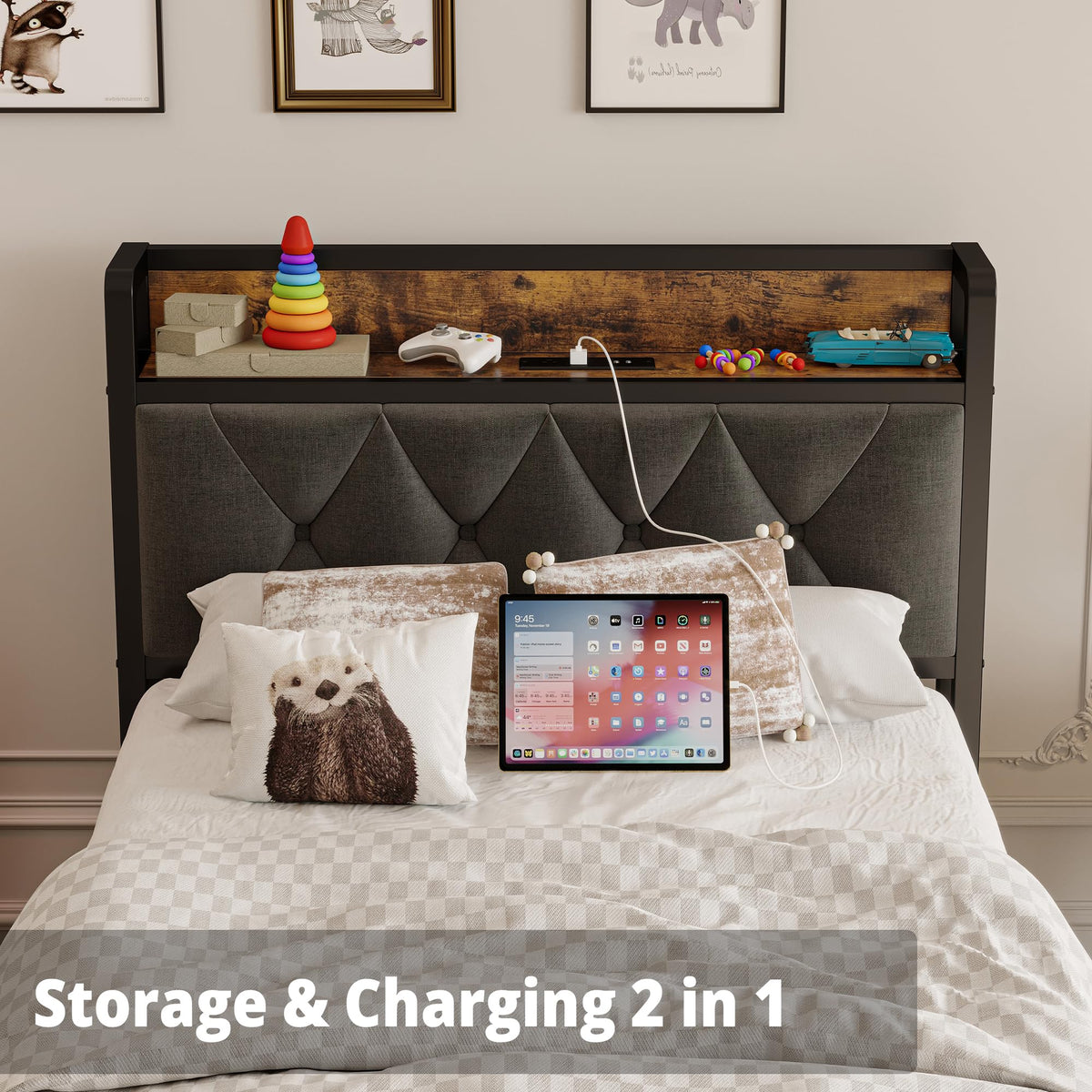 Twin Bed Frame with Storage Headboard E8490