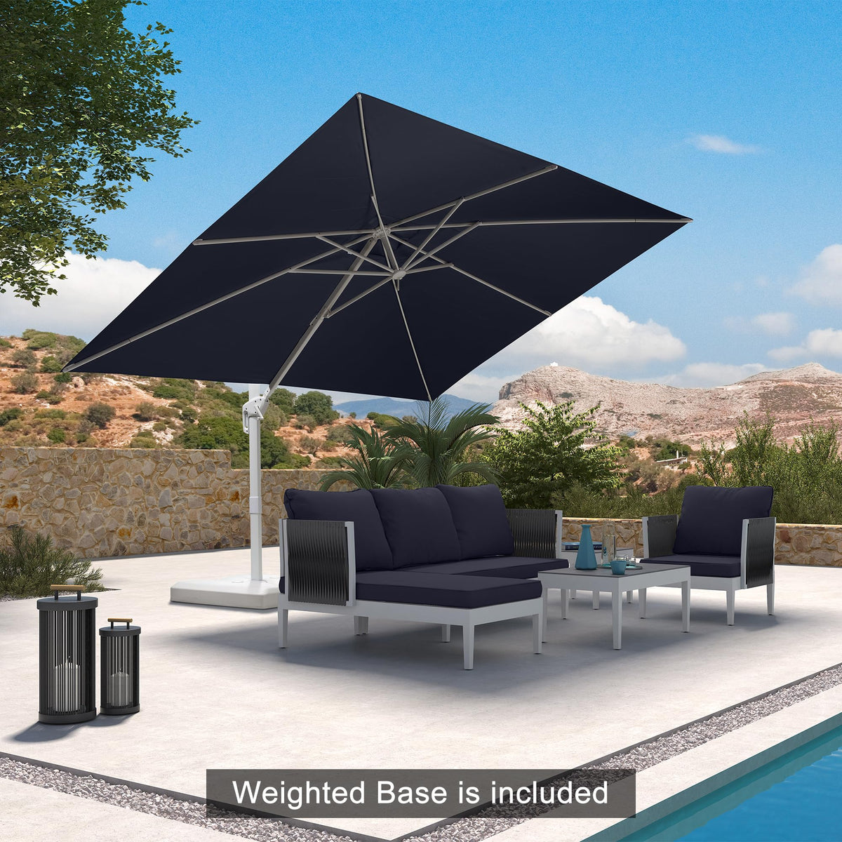 Navy Blue Aluminum Patio Umbrella with Base Z879